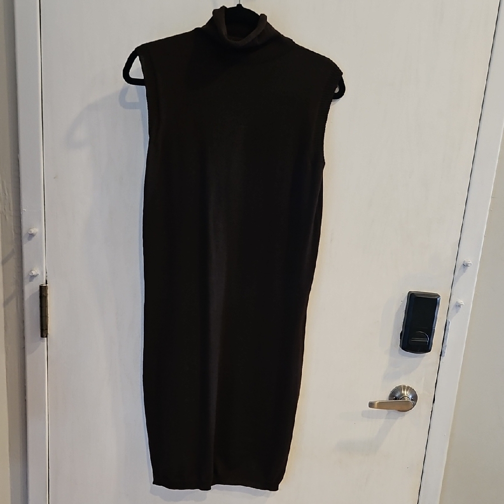 PierAntonio Gaspari Brown Italian Virgin Wool Sleeveless Turtleneck Dress 44/8 - Picture 4 of 6